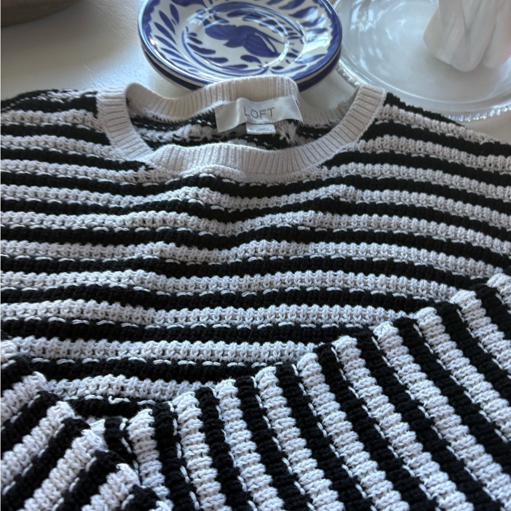 LOFT Black and White Striped Sweater